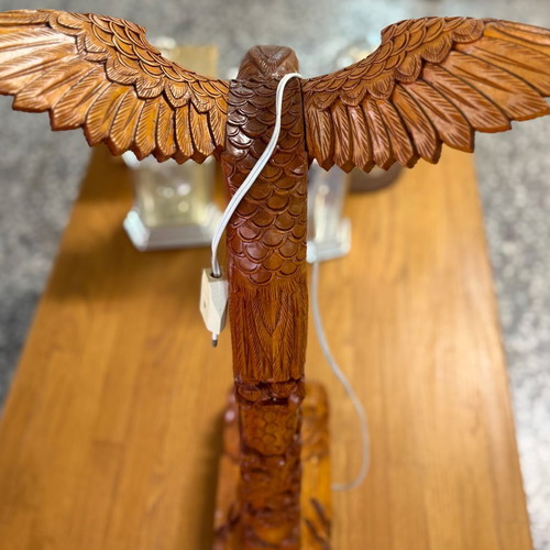 Handmade Wooden Table Lamps Set with Dragons and Eagle like new
