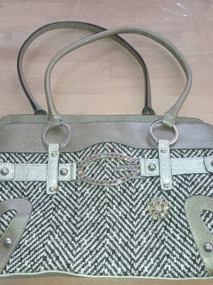 Women's handbag used, fabric and leather, 38x22 cm