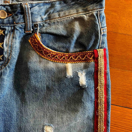 Italogy ripped jeans used, blue, cotton, size S-M