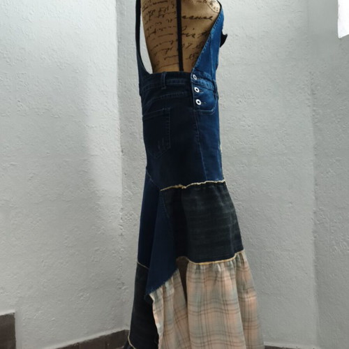 Handmade upcycled Y2K denim salopette dress