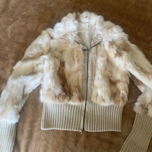 Natural rabbit fur jacket, beige, size M