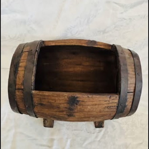 Cypriot Barrel Planter Used Handmade Wooden Metal