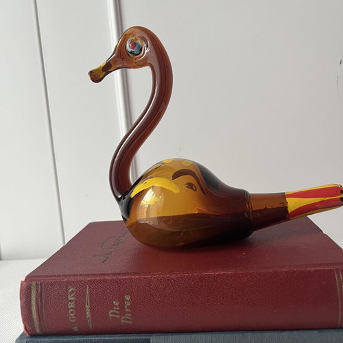 Vintage γυάλινος κύκνος χειροποίητη φιγούρα folk art μεταχειρισμένο