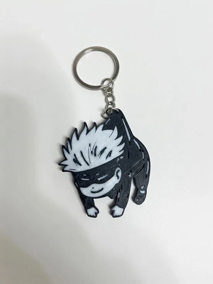 Satoru Gojo Jujutsu Kaisen keychain new, black and white