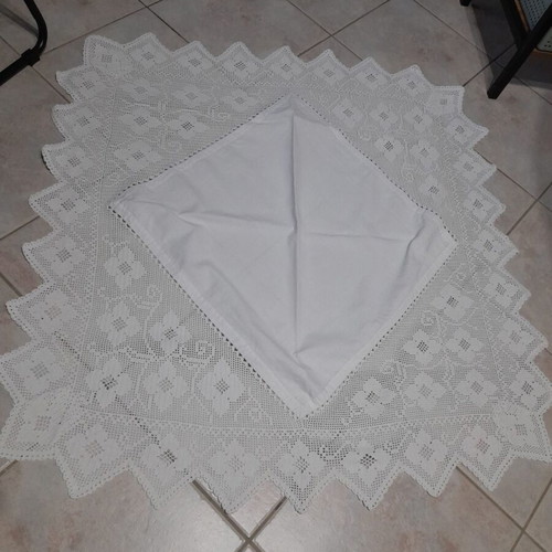 Handmade knitted tablecloth like new, white 97x97 cm