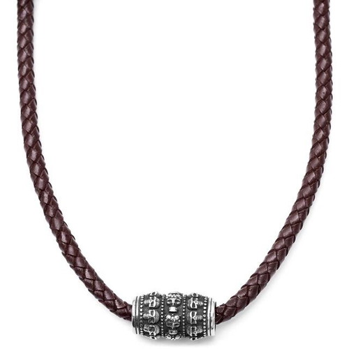 Leather Necklace Fort Tempus with Skull Pendant new, brown and silver