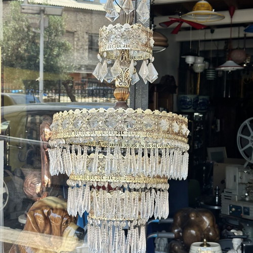 Vintage Aluminum Chandelier 3-Tier with Crystal Elements used