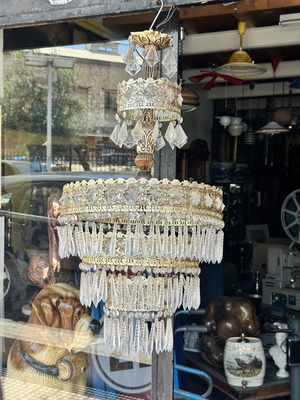 Vintage Aluminum Chandelier 3-Tier with Crystal Elements used