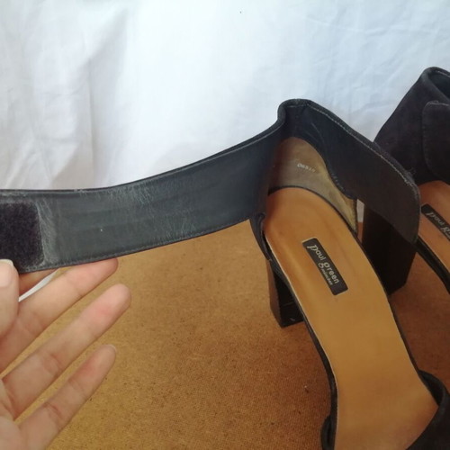Paul Green women's black nubuck leather sandals with ankle strap and high heel size 40.5 used