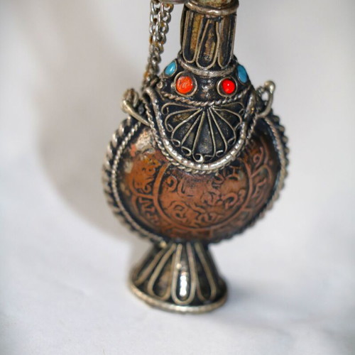 Tibetan Flask new copper with semi-precious stones