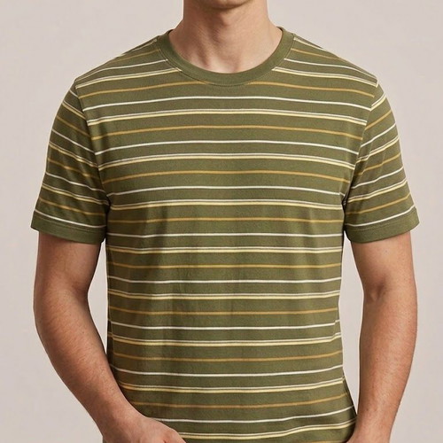Zara striped t-shirt 100% cotton, used, size L green multicolor