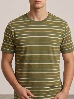 Zara striped t-shirt 100% cotton, used, size L green multicolor