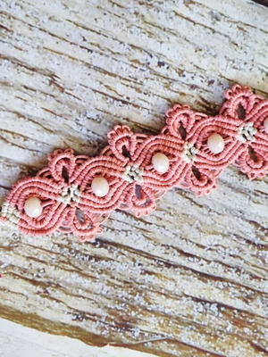 Cherry Blossom Bracelet new with artificial macrame and glass beads