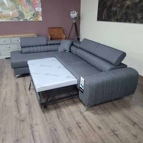 Gray fabric corner sofa with sleep function and storage new