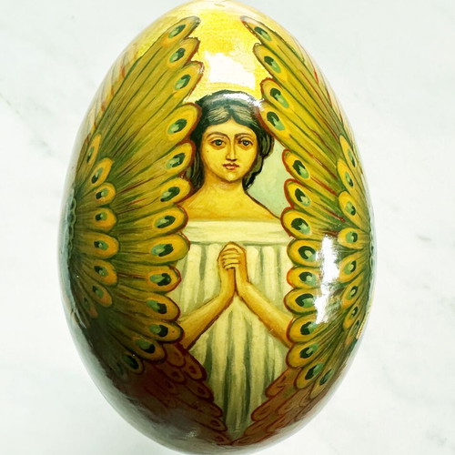 Wooden egg used with hand-painted angel vintage 1980