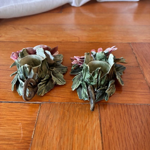Capodimonte porcelain vintage decorative candle holders used set