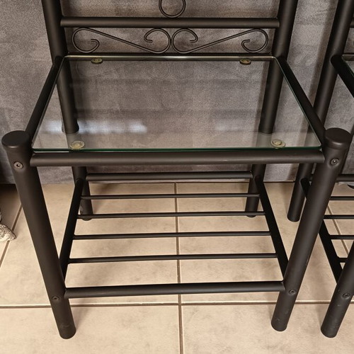Nightstands set of 2 metal with glass surface like new