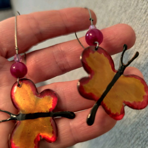 Butterfly earrings like new, orange and gold colors