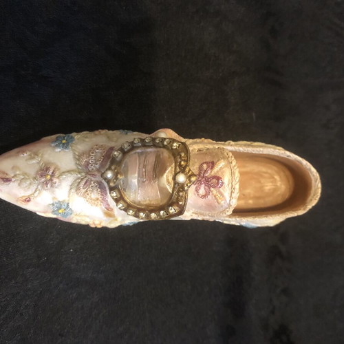 Vintage decorative miniature shoe with floral design and crystals