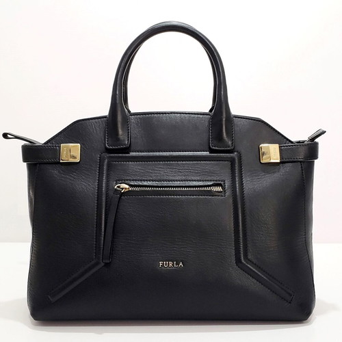 Furla Alice leather handbag used, black, 34cm