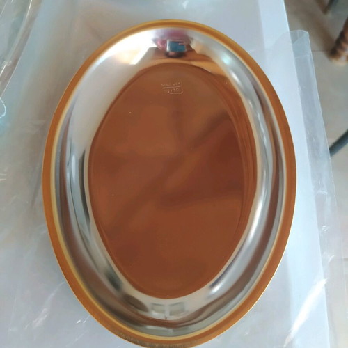 Stainless Steel Tray Set with 12 Wine/Liqueur Glasses and 2 Small Platters 24K Gold