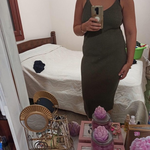 Primark ribbed midi dress No XL, olive green