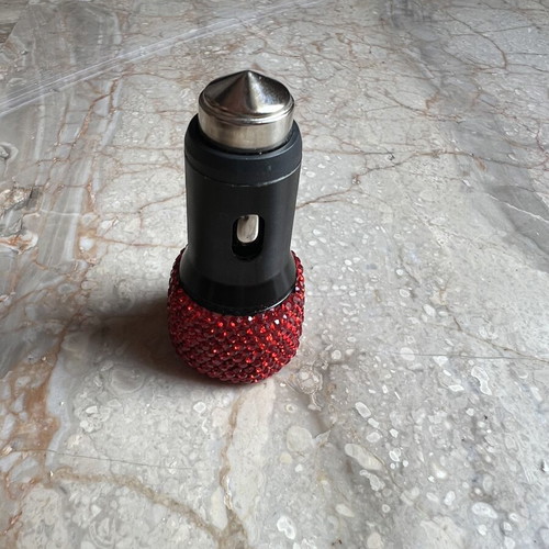 Car charger with red rhinestones and dual USB ports, new