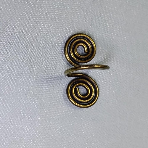 Brass ring handmade with meander design, new, oxidized