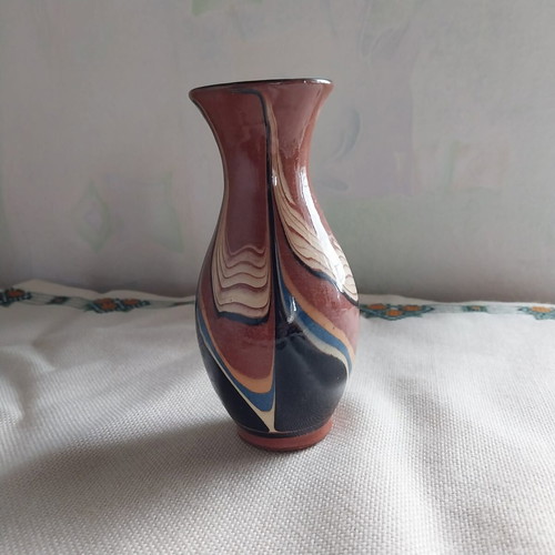 Vintage Bulgarian ceramic vase, handmade from 1980s