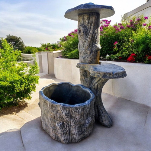 Isabella garden concrete fountain in black with beige and white