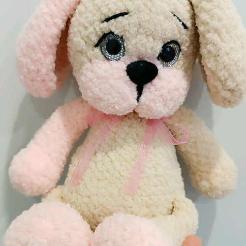 Handmade knitted puppy new, 27 cm tall