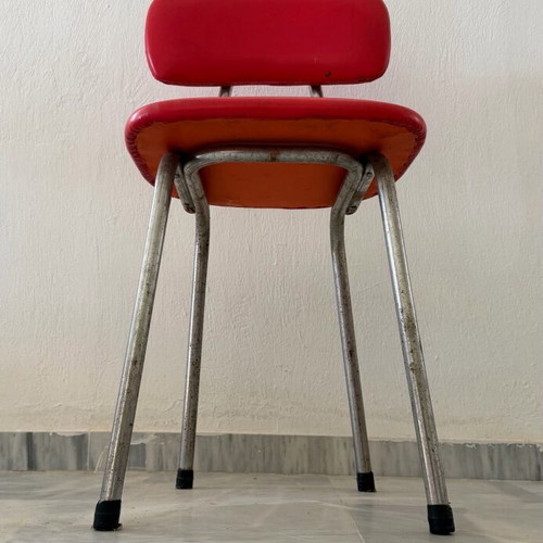 Vintage retro chairs set of 3 with red leather seats refurbished