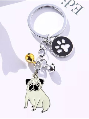 Pug dog keychain new with paw and bells
