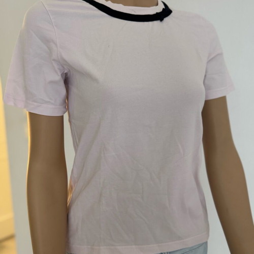Schumacher pink mako blouse with bow detail at neck small short sleeve new
