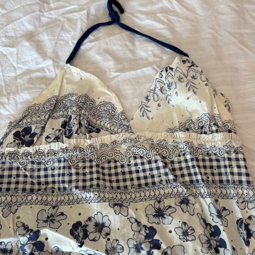Halter dress like new, white and blue, size S
