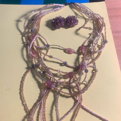 Amethyst necklace and earrings set like new, pink quartz