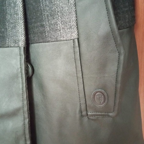Trussardi junior kids coat new, wool and leather, size 8, gray