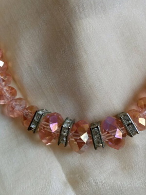 Vintage 50's necklace with crystal beads, zircon and silver like new, pink-purple