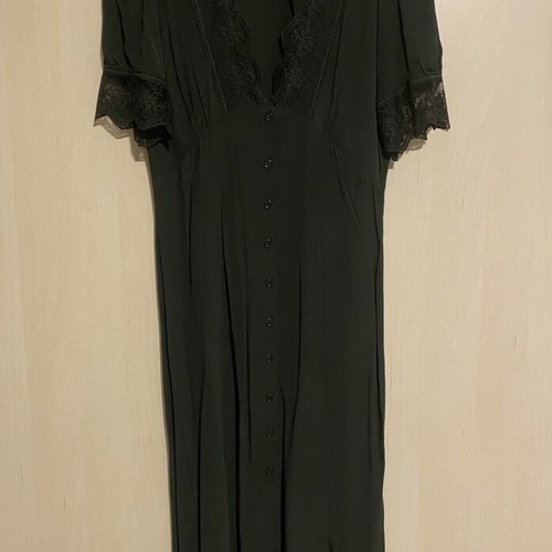 Zara long green dress with black lace new