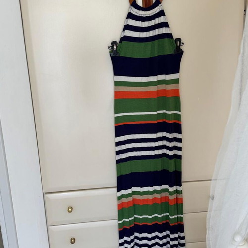 Maxi BSB dress used, striped halterneck with open back