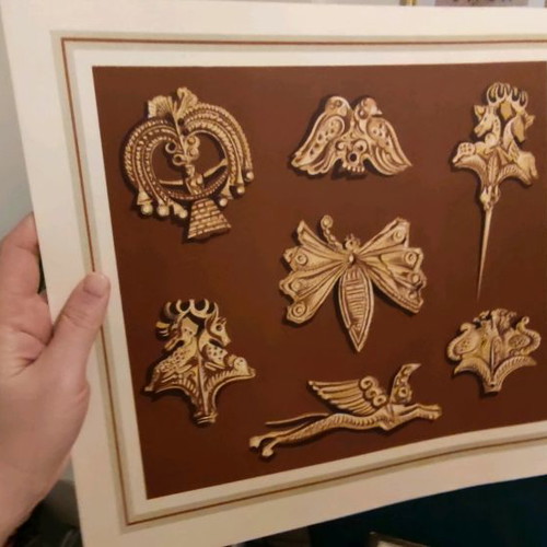 Mycenaean colored prints used from frescoes and golden grave goods