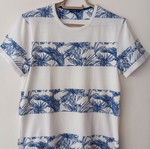 Calliope Man floral print T-shirt, blue and white, size Small
