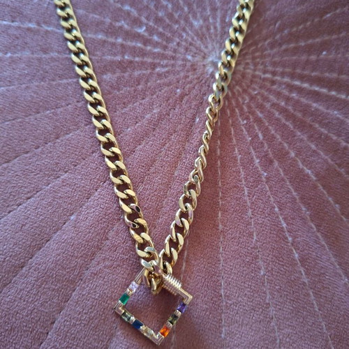 Stainless Steel Necklace with Thick Chain and Multicolor Clasp like new