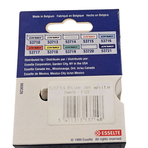 Label tape 24mm blue print on white background new