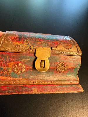 Vintage handmade jewelry box used with brass details