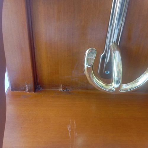 Wooden wall hanger used with shelf and 4 double hooks