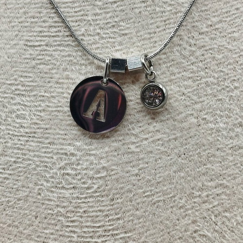 Handmade necklace new from crystal and stainless steel with silver monogram