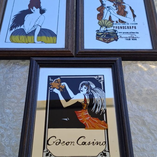 Σετ καθρεπτών Art Nouveau vintage μεταχειρισμένο, 3 τεμάχια με ξύλινες κορνίζες