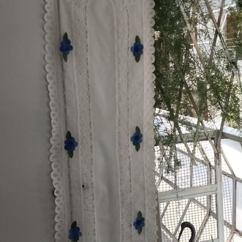 Vintage set of 2 handmade organza table runners with embroidery