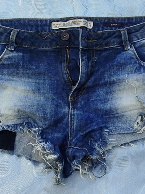 Women's Mini Denim Shorts Zara Size 42 New Blue with White Fading